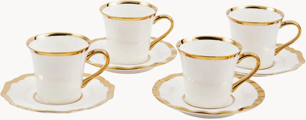 Porcelánové šálky na kávu's podšálkami Golden, 4 ks