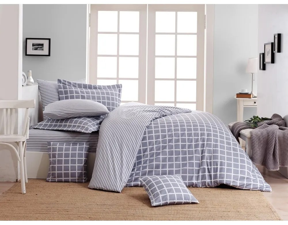 Sivé obliečky na dvojlôžko/predĺžené z bavlny Renforcé 240x220 cm Linear Calm Geometric – Mila Home Luxury