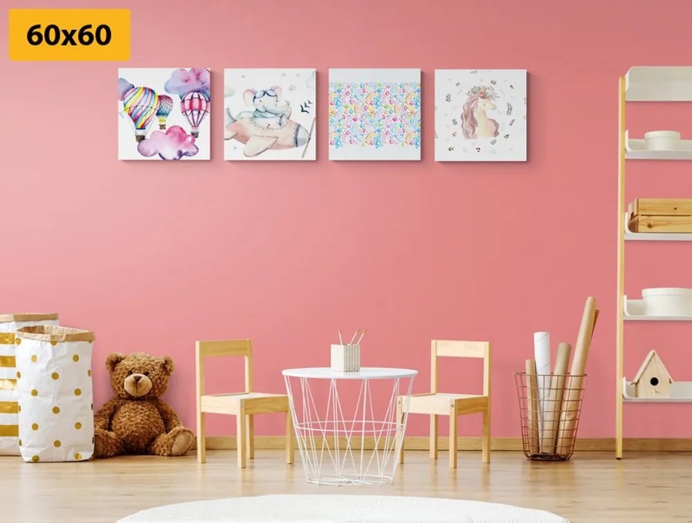 Set obrazov pre deti v pastelových farbách - 4x 60x60