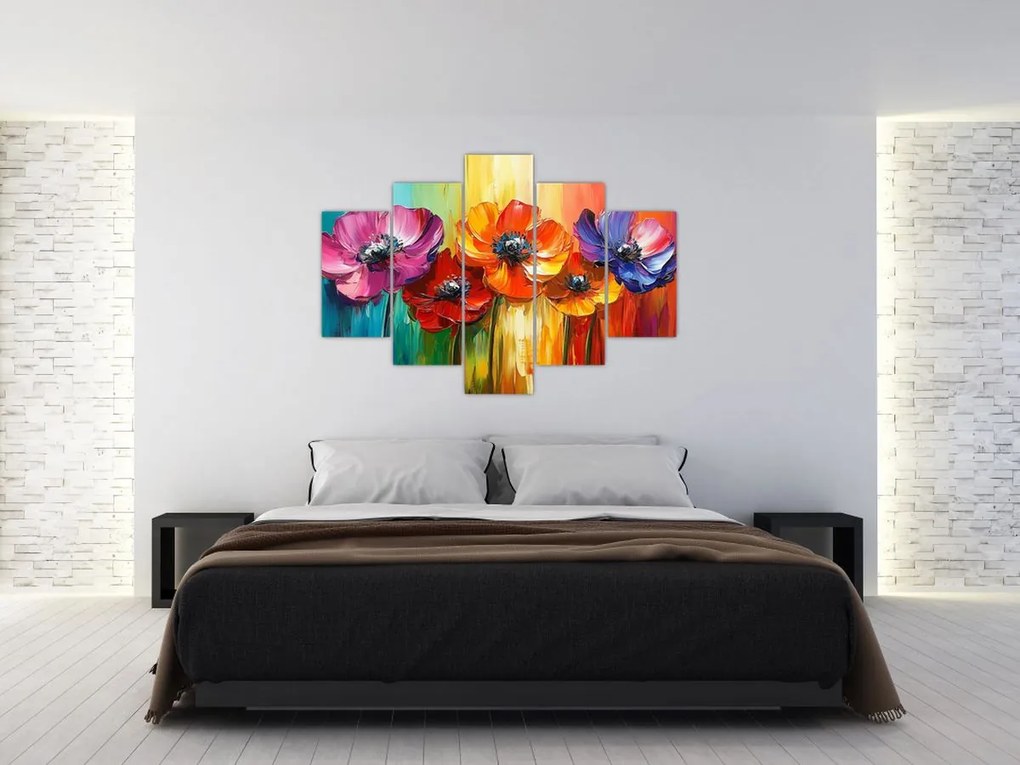 Obraz - Päť pestrofarebných kvetov (150x105 cm)