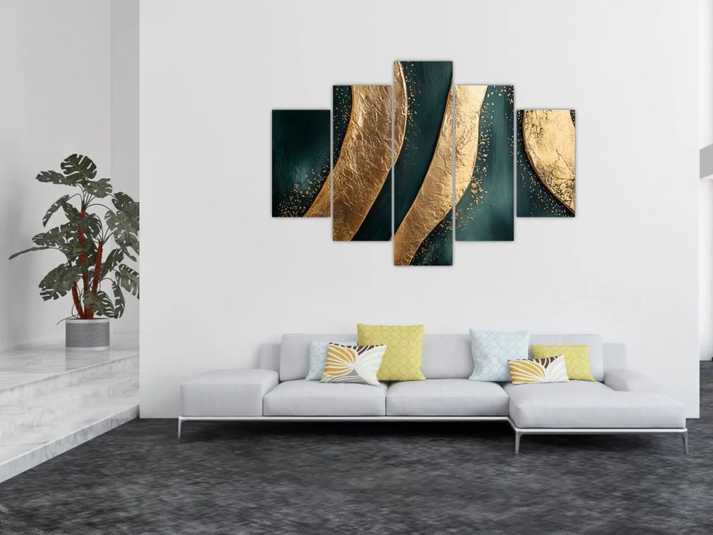 Obraz - Zelená abstrakcia so zlatom I. (150x105 cm)