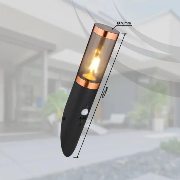 Globo 3157BCS-Vonkajšie nás. sviet. so senzo. BOSTON 1xE27/15W/230V IP44 čierna/meď