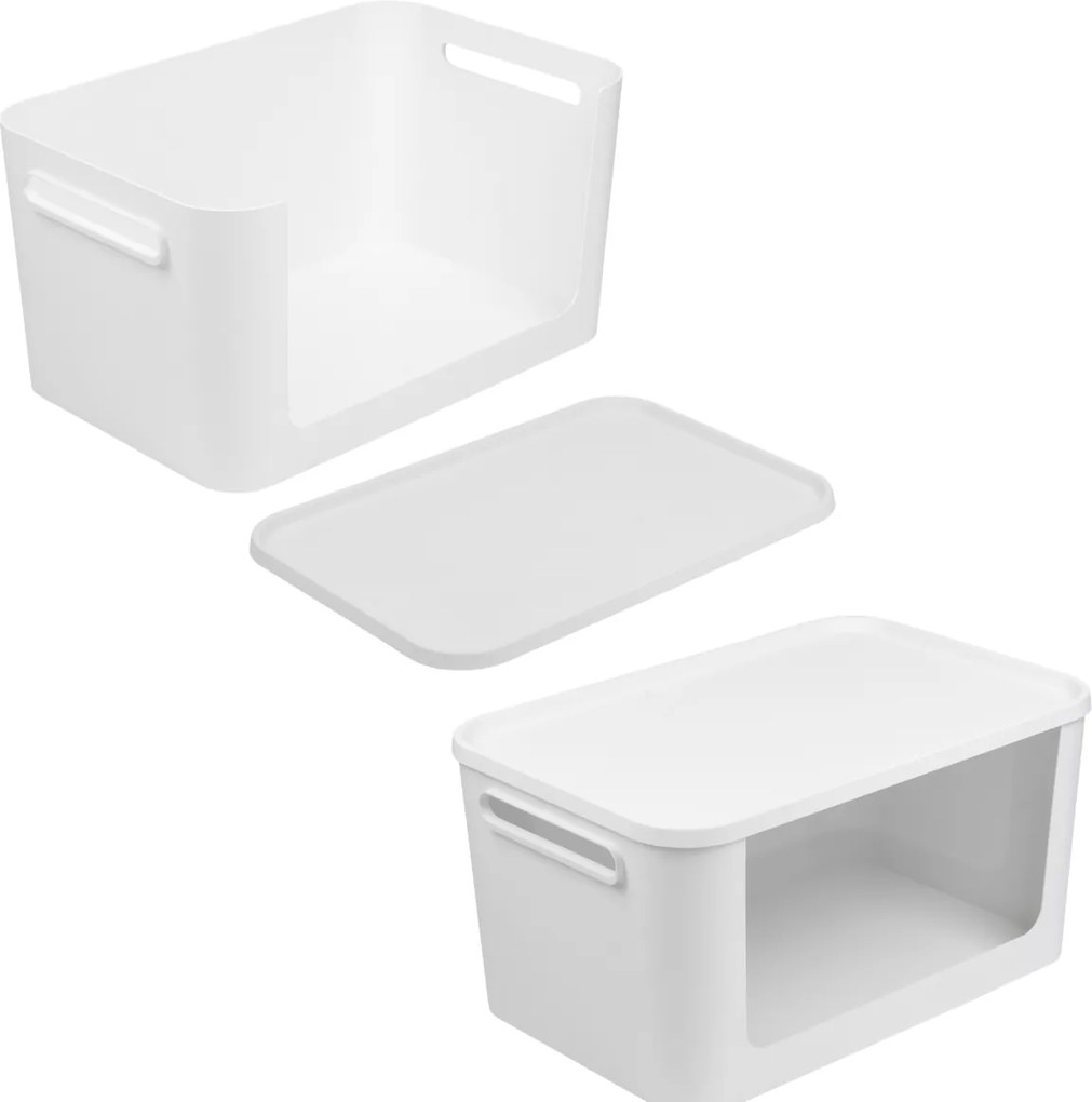 SMARTSTORE Úložný box s otevřenou přední hranou, MODULE, s víkem, bílý -  59,5 × 39,5 × 30 cm