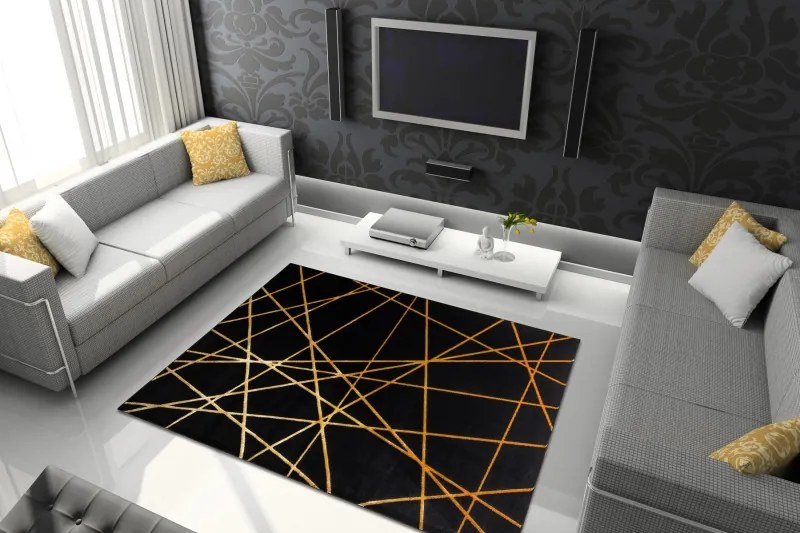 Dywany Łuszczów, Kusový koberec Gloss 406C 86 geometric black/gold, 140x190, čierna, chodba / predsieň