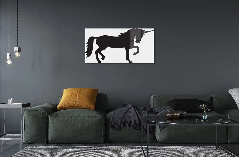 Sklenený obraz čierny jednorožec 120x60 cm