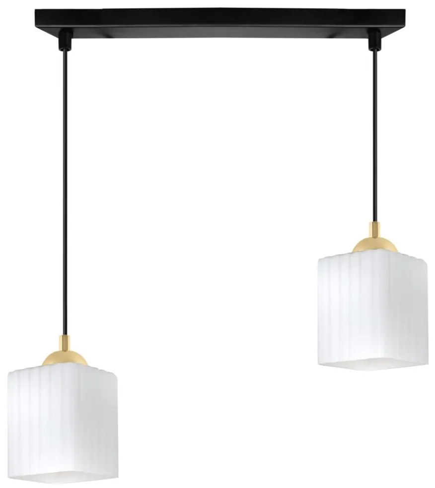 Závesné svietidlo Riffle Square, 2x biele sklenené tienidlo, b/g