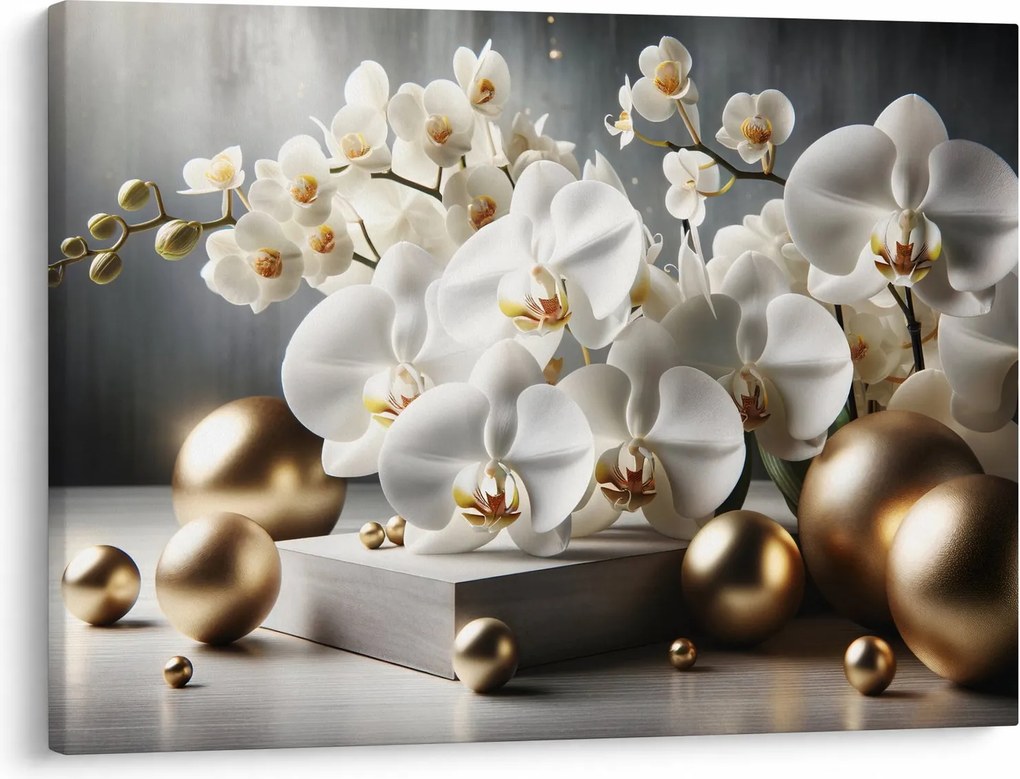Obraz - Orchidea a zlaté gule (70x50 cm)