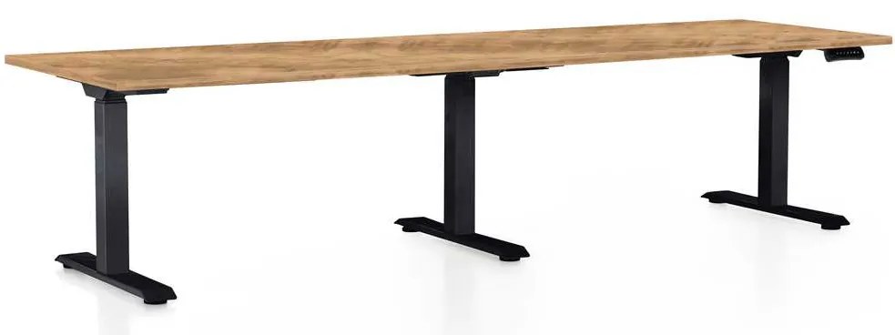 Výškovo nastaviteľný stôl OfficeTech Long, 260 x 80 cm, čierna podnož, dub zlatý
