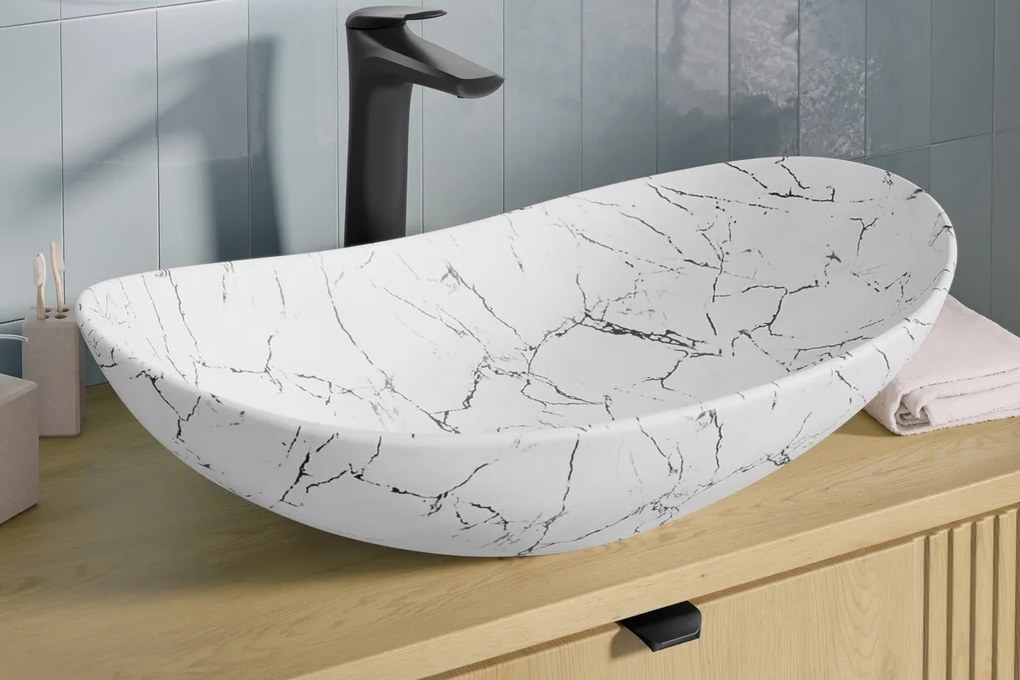 Keramické umývadlo na dosku LENNA 61 cm biely mramor