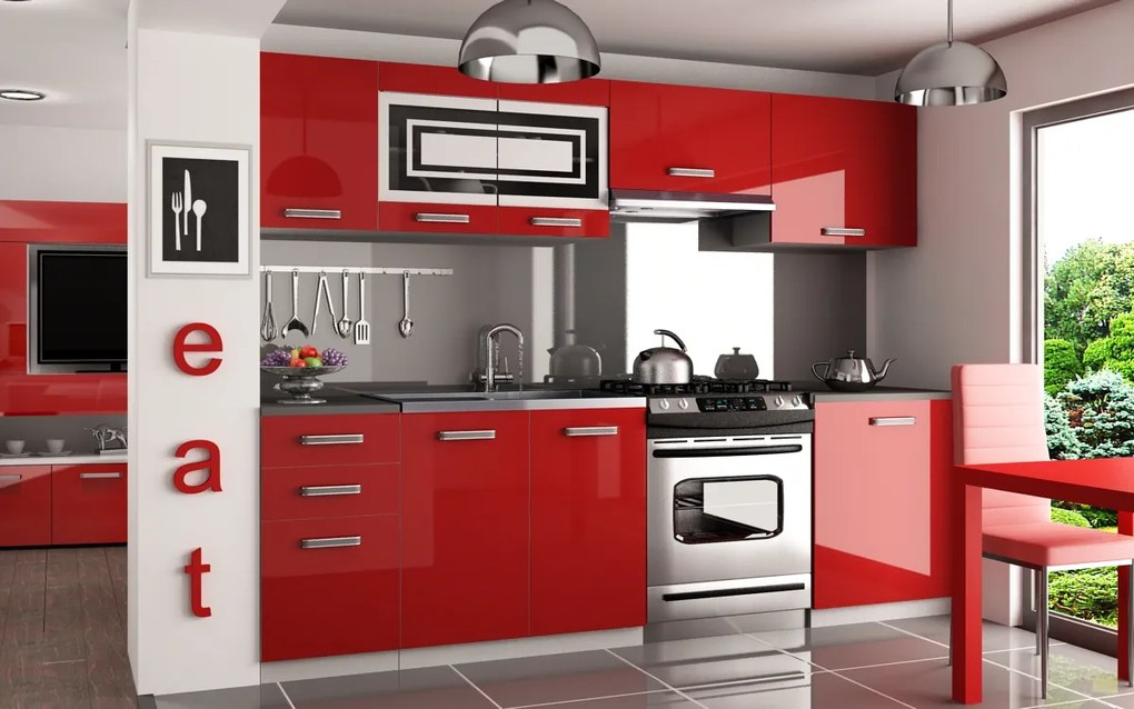 Kuchyňa červená lesklá Simpli 240 cm