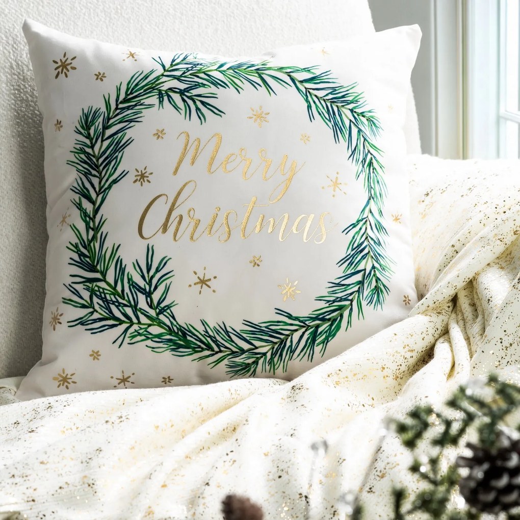 VIANOČNÁ DEKORAČNÁ OBLIEČKA NA VANKÚŠ MERRY1 45X45 CM VZOROVANÁ