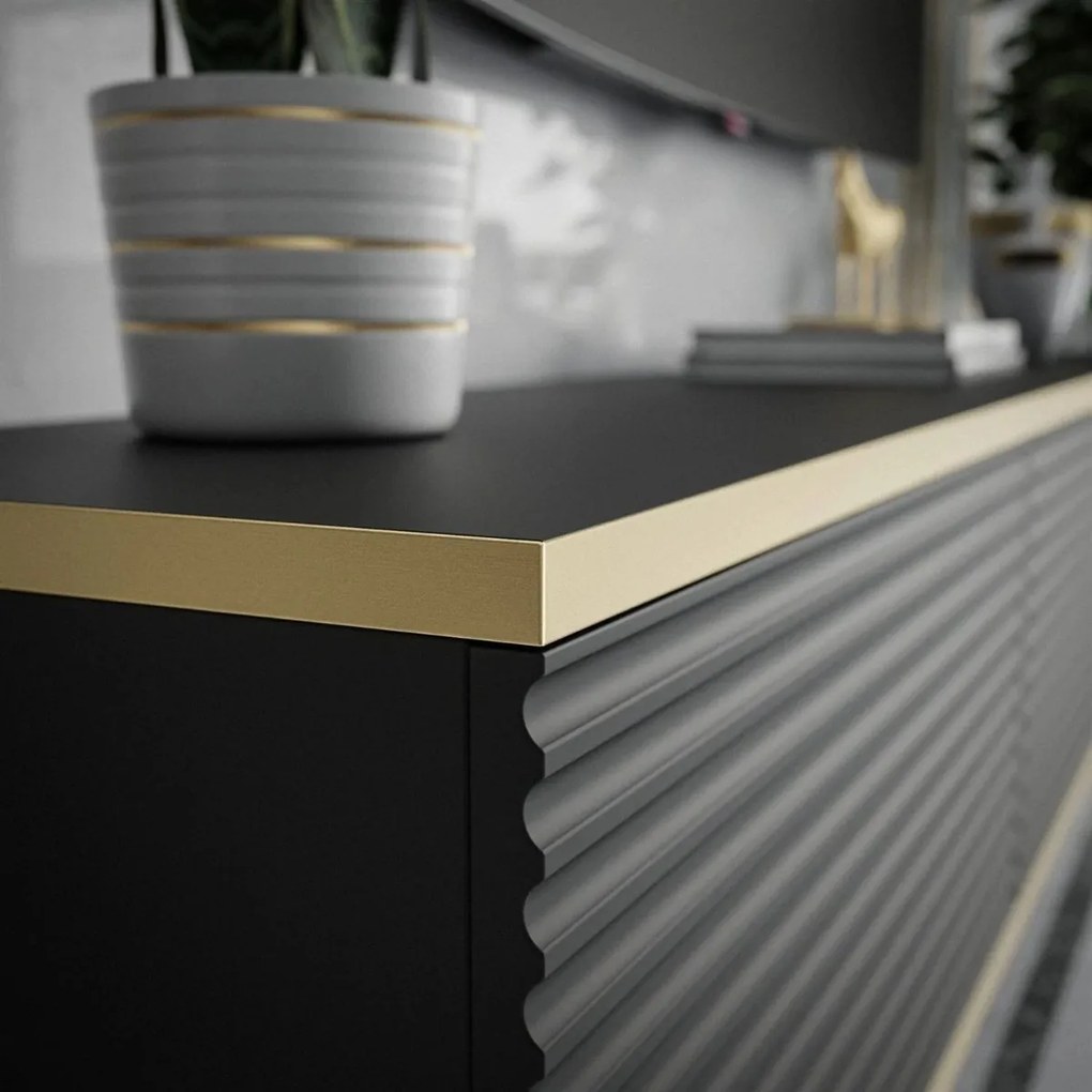 TV STOLÍK DION 2 ČIERNY + ZLATÝ 135 cm