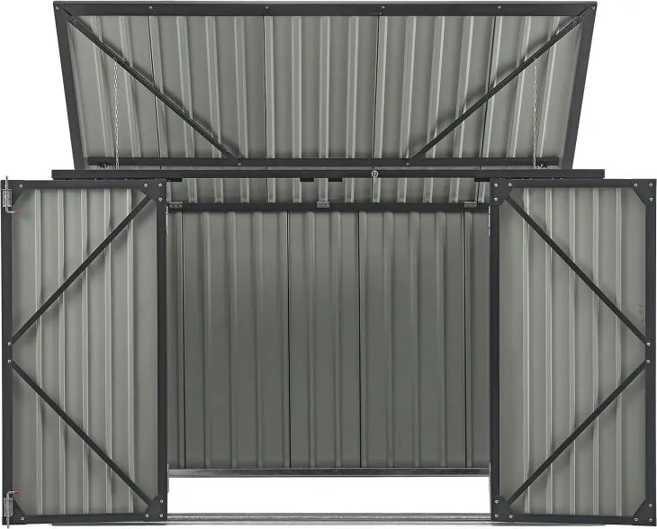 Kovový prístrešok, 3 popolnice, výklopné veko, 200×105×128cm