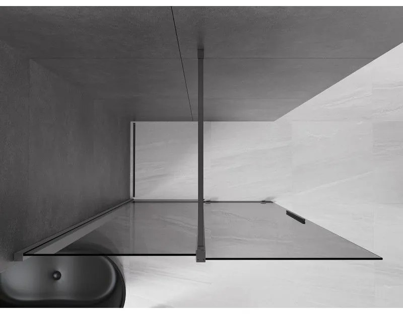Mexen Velar, sprchová zástena s posuvnými dverami Walk-in 130 x 200 cm, 8mm šedé sklo, brúsený grafit, 871-130-000-43-95