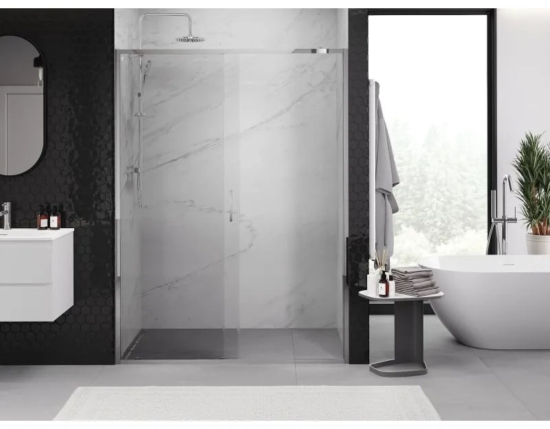 Mexen Exo, posuvné dvere do otvoru 145x200 cm, 6mm číre sklo, chrómový profil, 8151-145-000-01-00