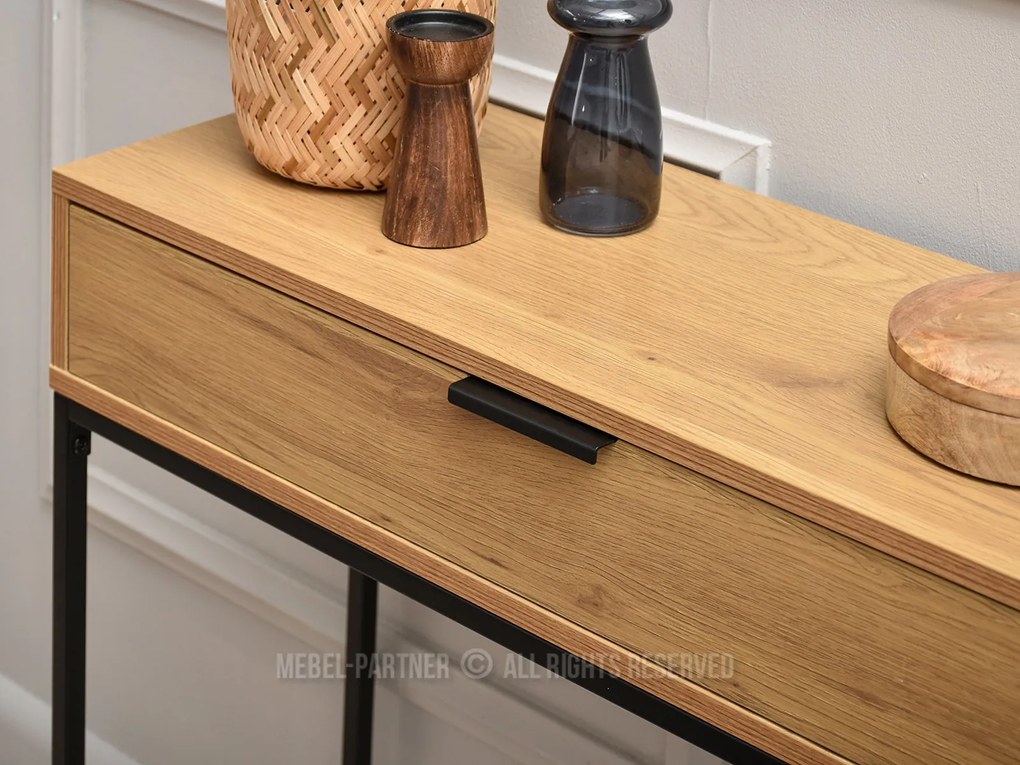 Konzolový stolík Norma M (dub + čierna). Akcia -25%. Vlastná spoľahlivá doprava až k Vám domov. 1110817