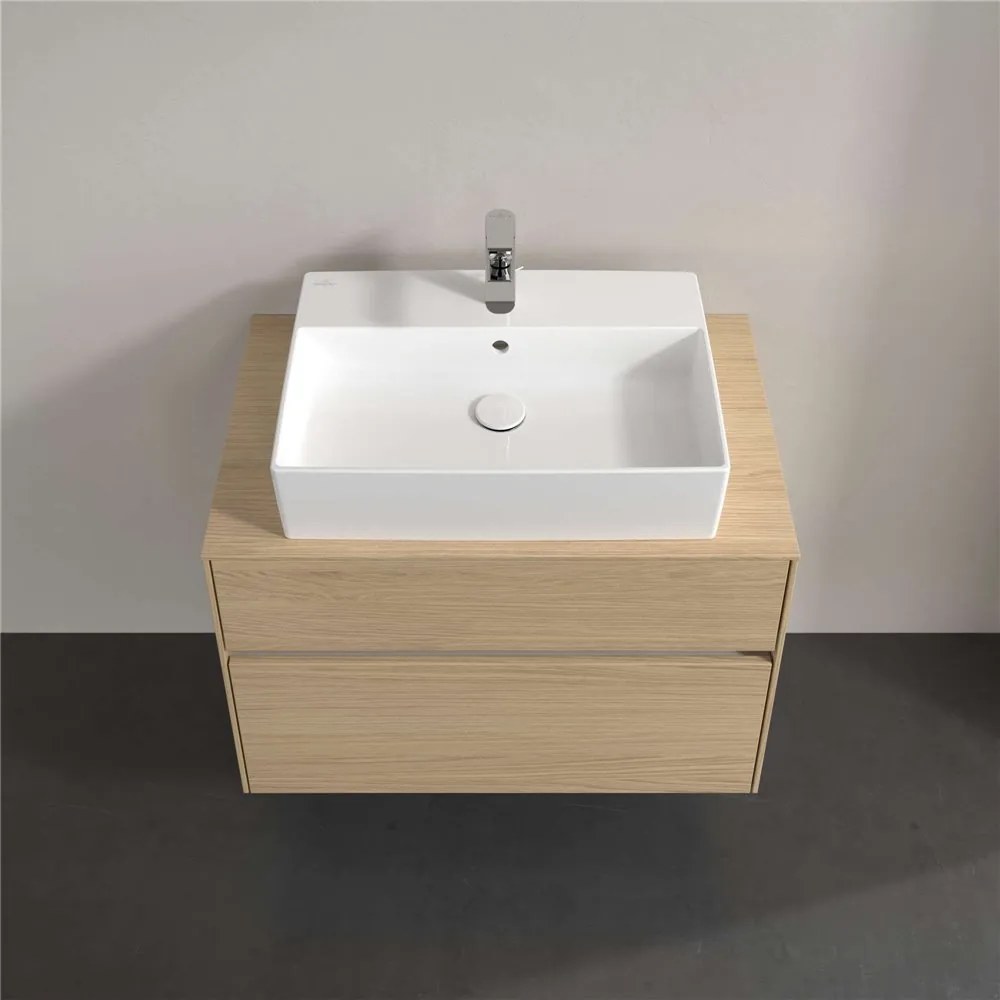 VILLEROY &amp; BOCH Collaro závesná skrinka pod umývadlo na dosku (umývadlo v strede), 2 zásuvky, s LED osvetlením, 800 x 500 x 548 mm, Nordic Oak, C124B0VJ