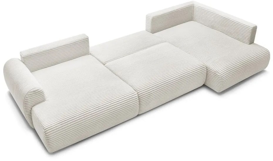 Krémovobiela menčestrová rozkladacia/s úložným priestorom rohová pohovka (pravý roh/do tvaru "U") Lucien – Bobochic Paris