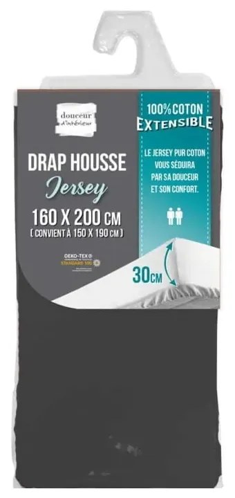 Antracitová napínacia plachta jersey 160x200 cm Jersy – douceur d'intérieur