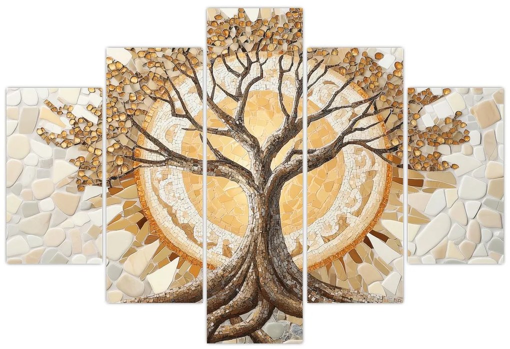 Obraz – Zlatý strom života v mozaike (150x105 cm)