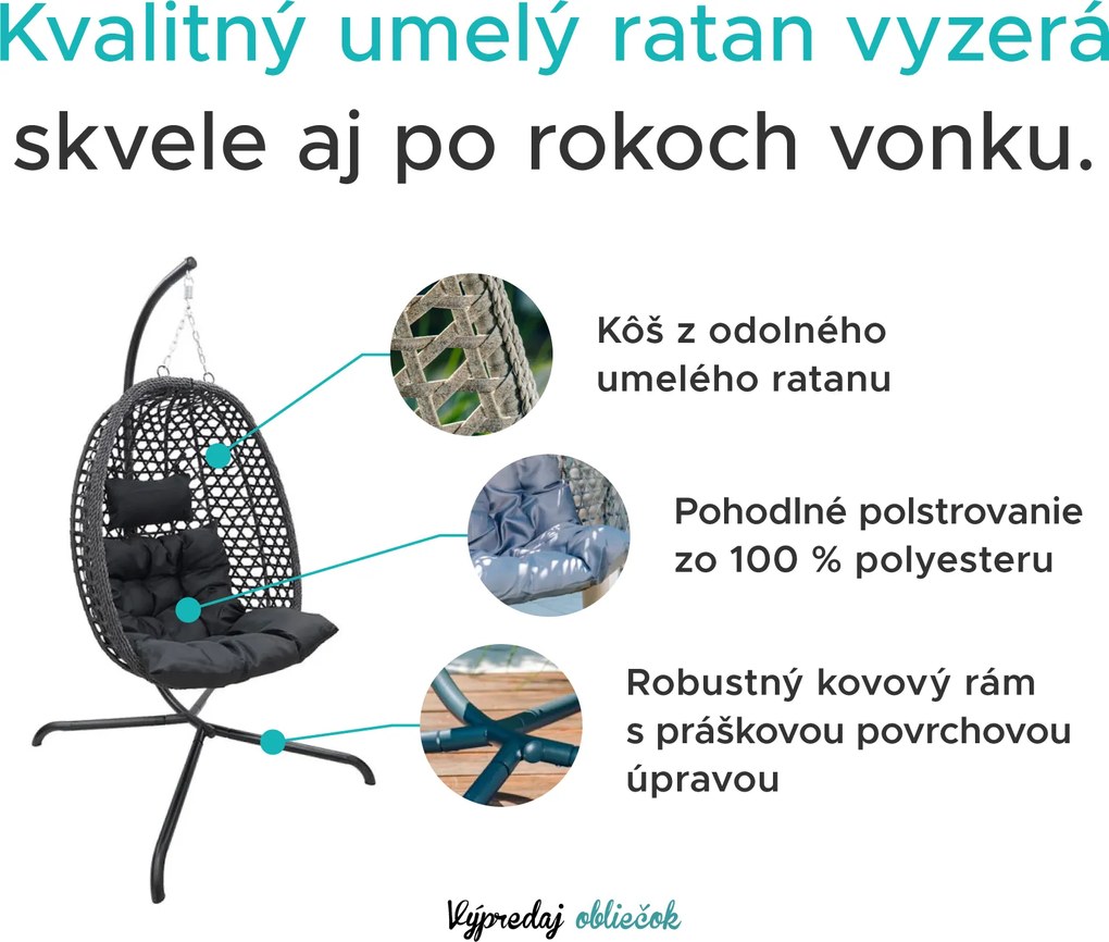 Závesné kreslo MOLINE so stojanom, čierne