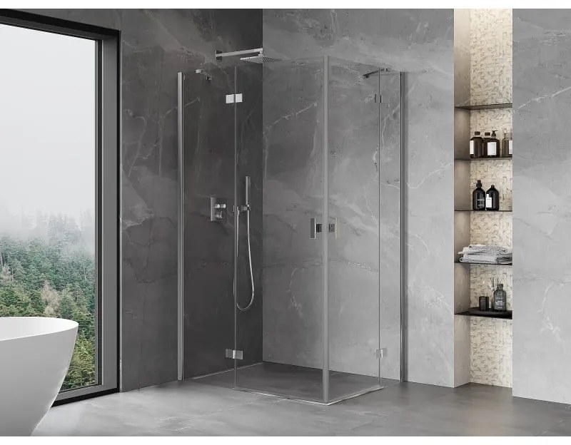 Mexen Mist-H Duo, 2-krídlový výklopný sprchový kút 100 x 90 cm, číre sklo, chrómový profil, 8A5-100L-090P-01-00