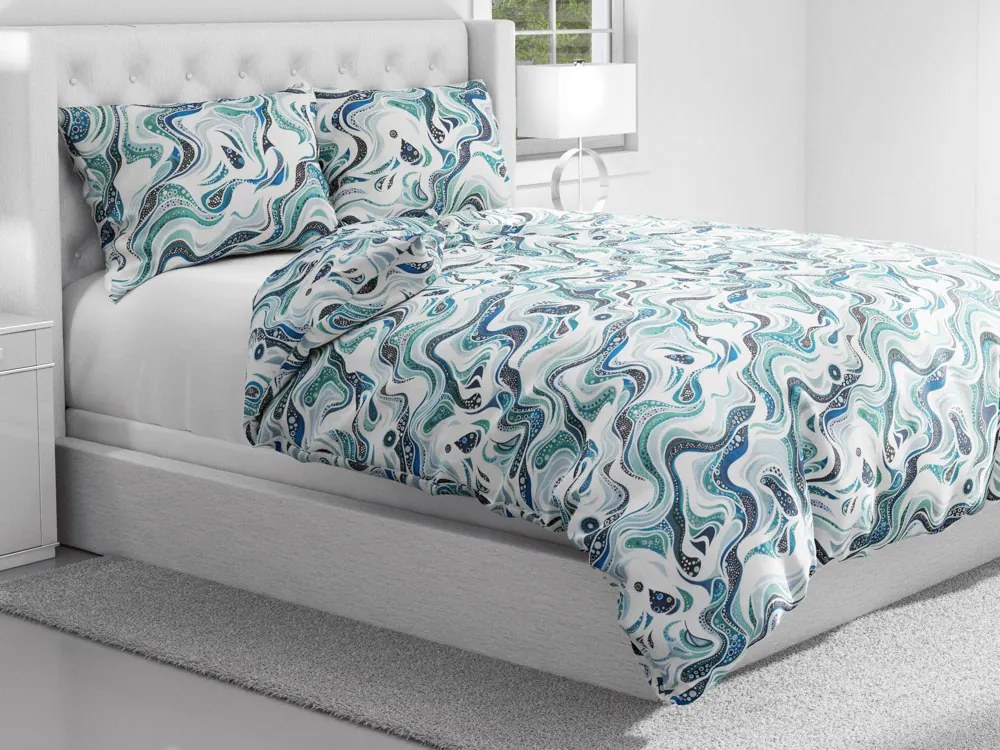 Biante Bavlnené posteľné obliečky Sandra SA-587 Modro-zelené designové vlnky na mintovom Jednolôžko 140x200 a 70x90 cm