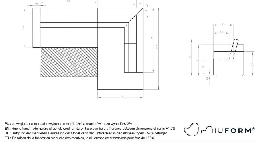 Antracitovosivá menčestrová rozkladacia rohová pohovka (pravý roh) Brave Dave – Miuform