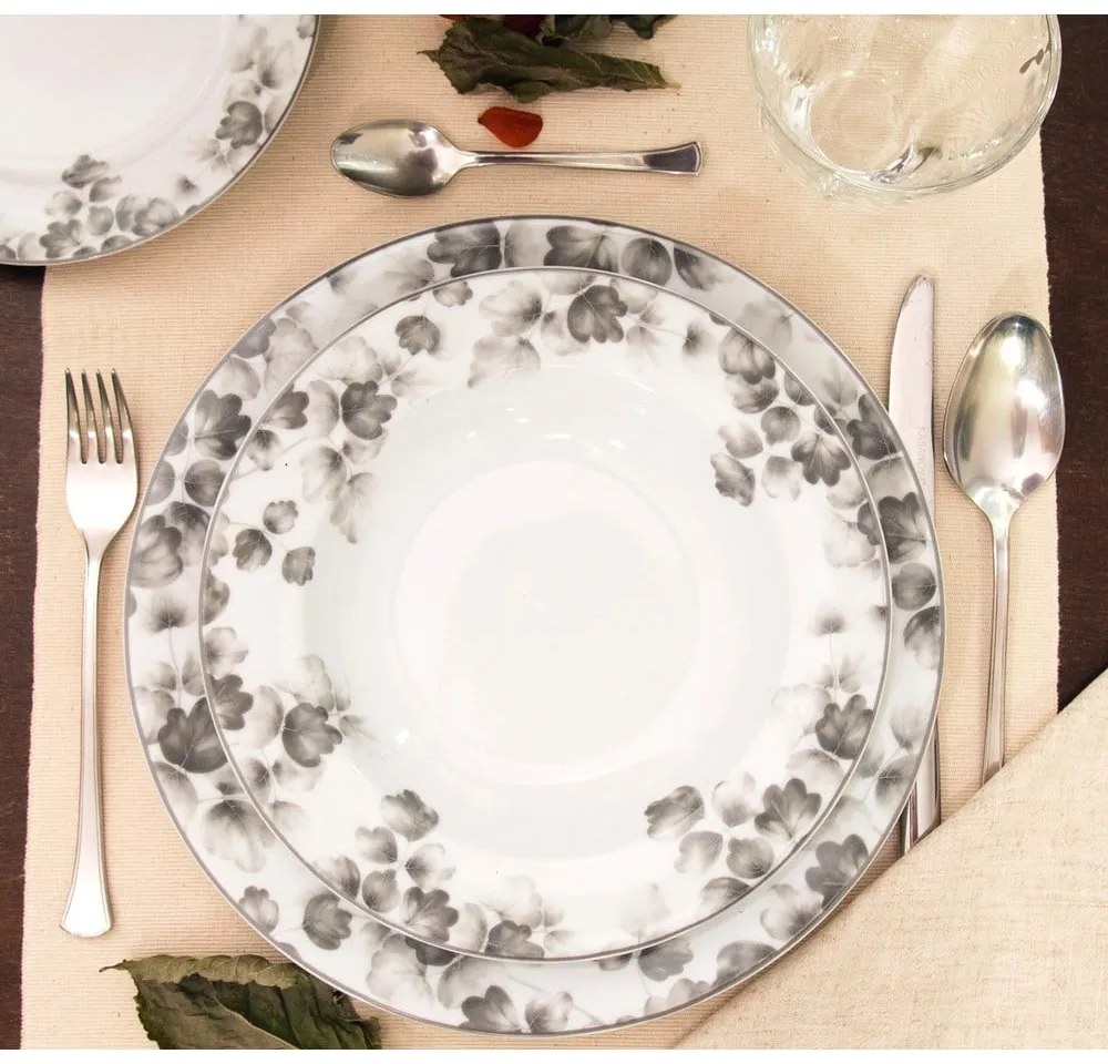 Dezertné porcelánové taniere v bielej a svetlosivej farbe v súprave 6 ks ø 19 cm Foliage gray – Villa Altachiara