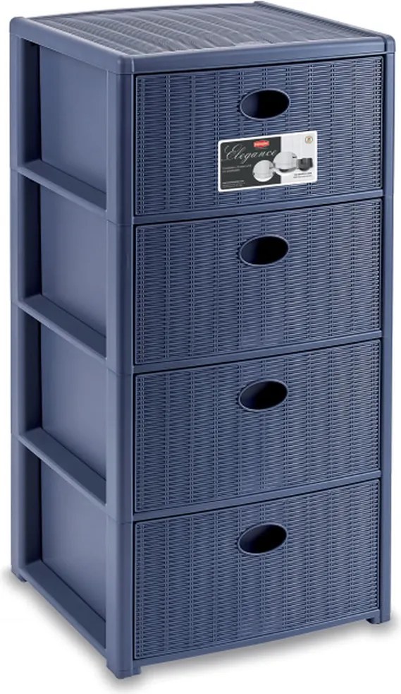 STEFANPLAST Plastový úložný regál Elegance, 4 zásuvky, modrý