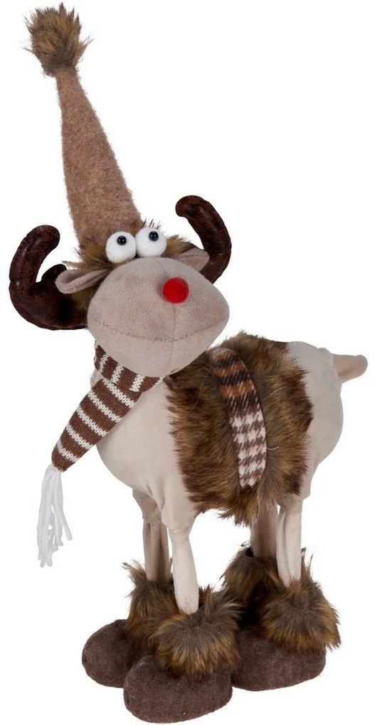 Vianočná dekorácia Sobík s hnedo-bielym šálom, 23x15x37 cm