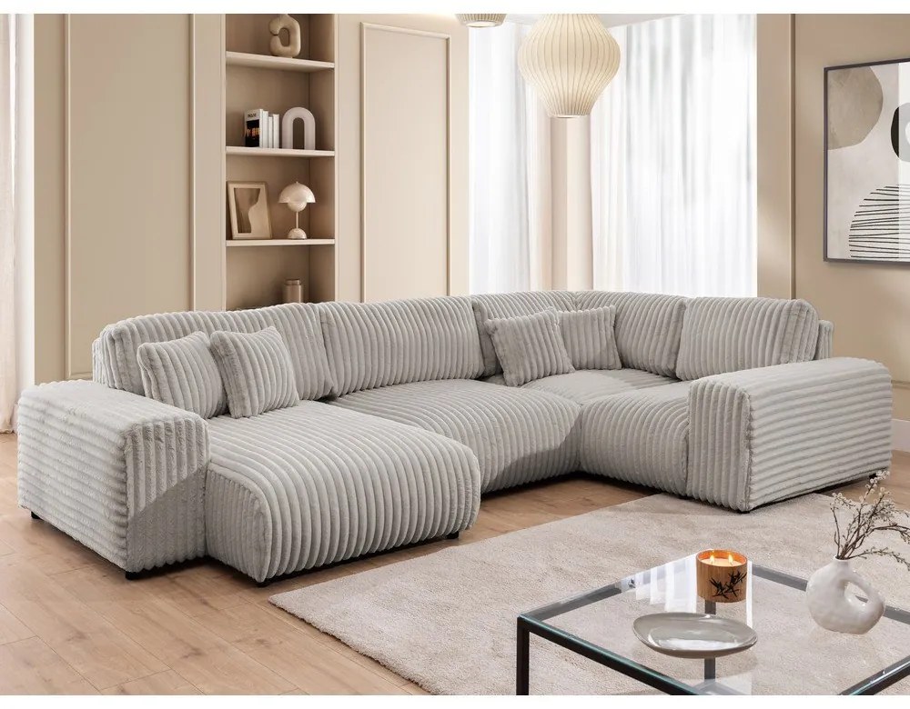 Svetlosivá menčestrová rohová pohovka (pravý roh/do tvaru "U") Justin – Ropez