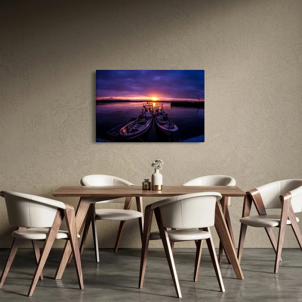 Obraz rybárskych lodí v prístave (90x60 cm)