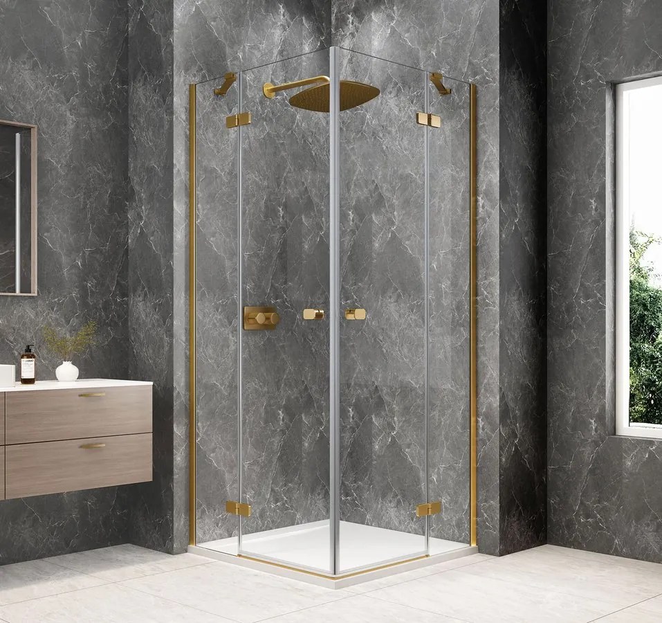 Polysan Polysan, GLOBE GOLD MATT štvorcová sprchová zástena 900x900mm, rohový vstup, číre sklo, GB5990G