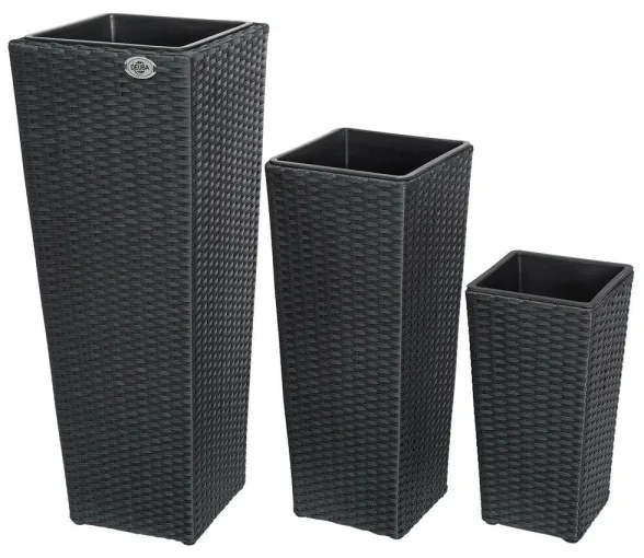 Ratanový kvetináč BEN02 set-3kusy čierna