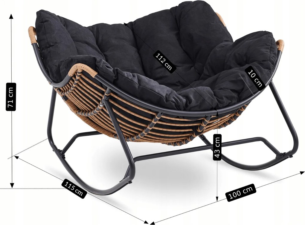 Záhradné hojdacie kreslo na terasu, do obývačky čierne ELTON