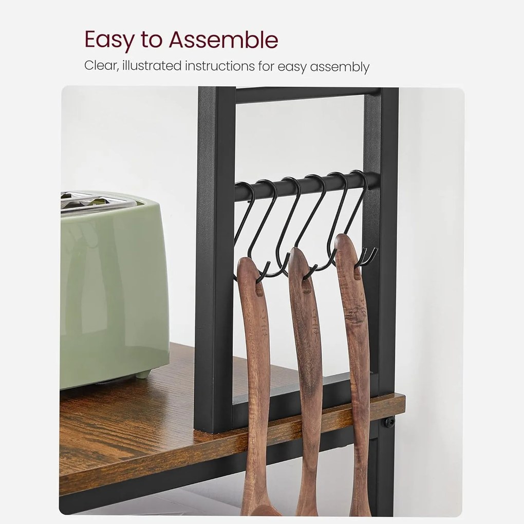 Kuchynský úložný stojan, Pekársky stojan, 6 políc, 40 x 60 x 167 cm, rustikálny hnedý