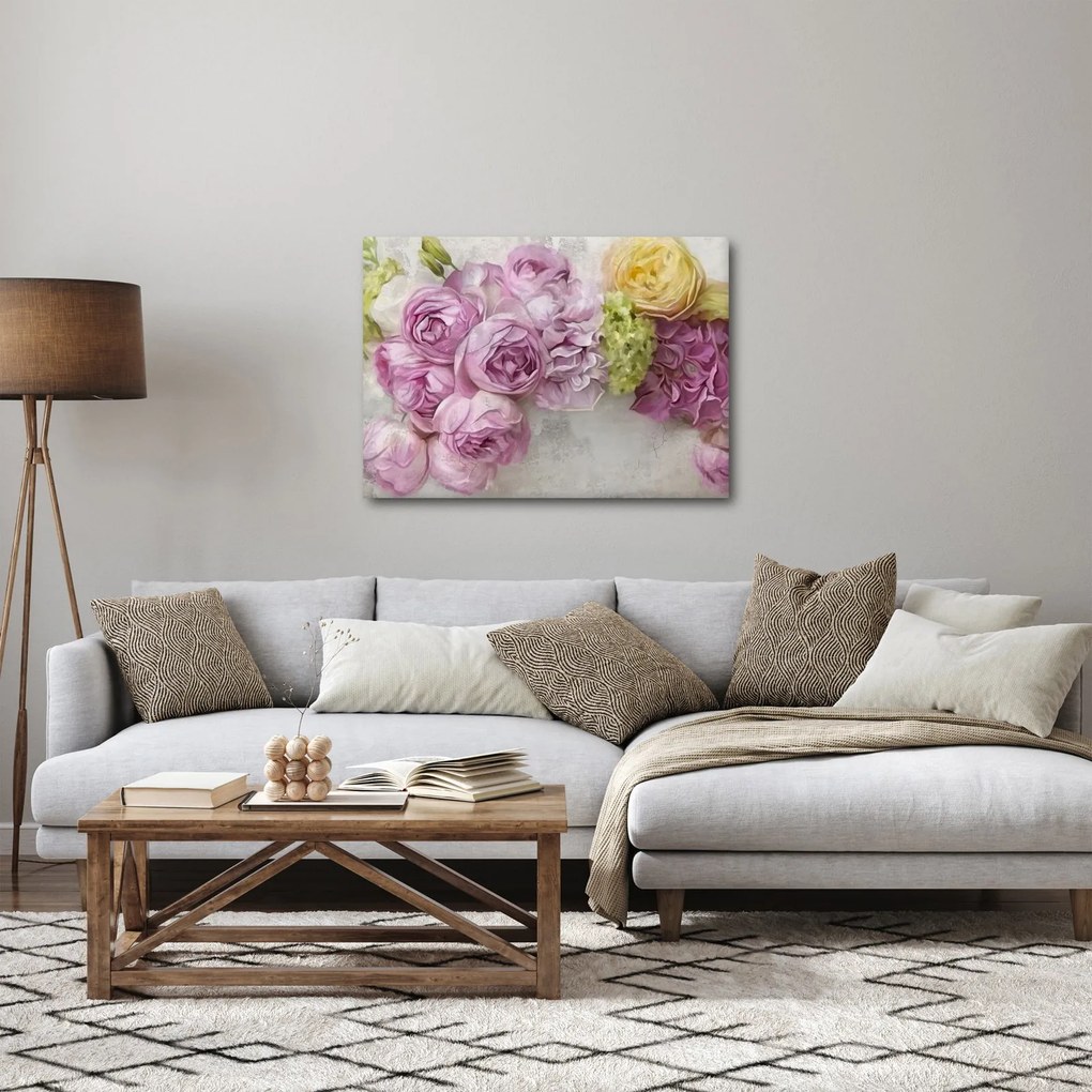 Obraz - Kvety na stene v pastelových farbách (70x50 cm)