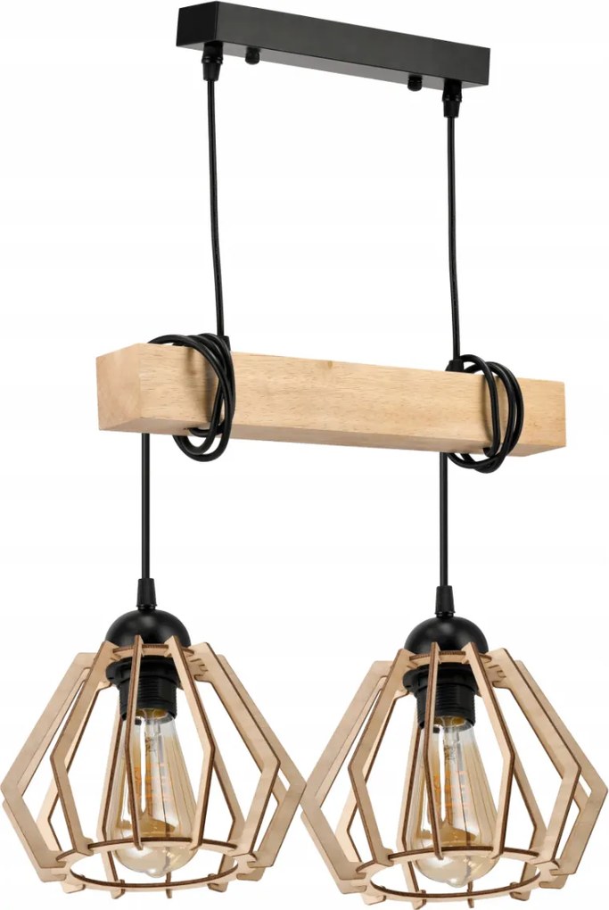 BERGE LED závesné stropné svietidlo, drevený trám, 2xE27, brilantný drevený luster