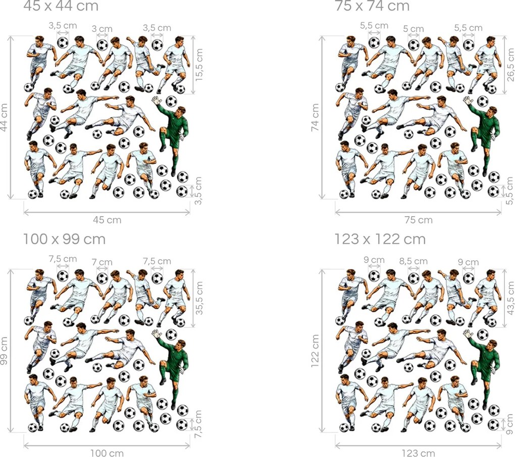 Sada futbalistov farba na želanie futbalové nálepky na stenu arch 45 x 44 cm
