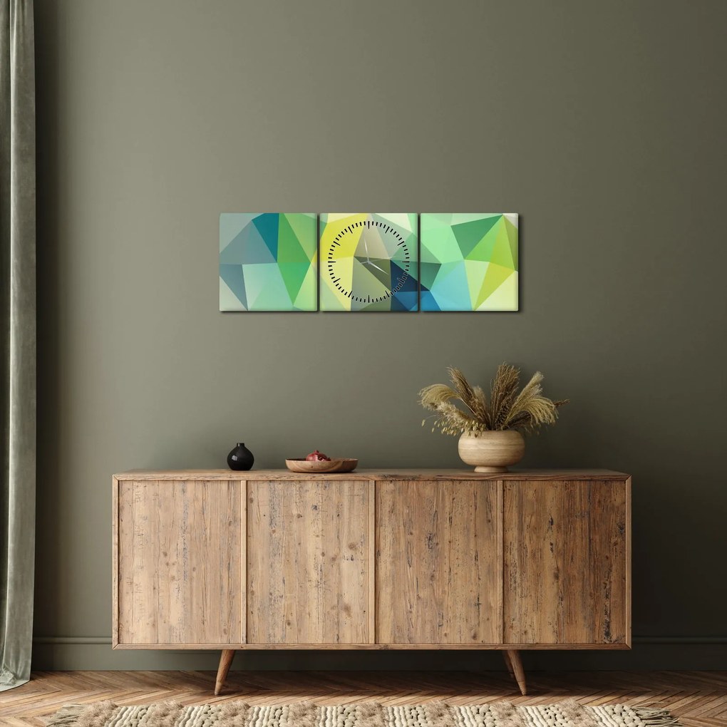 Obraz geometrické abstrakcie (s hodinami) (90x30 cm)
