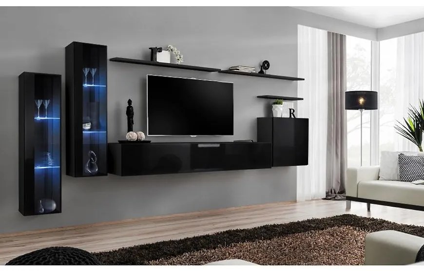 Obývacia stena Switch Sklo +LED XI čierna