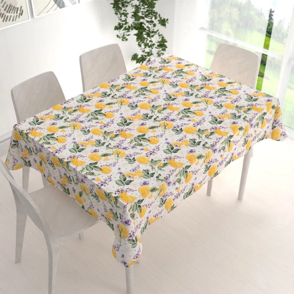 Biante Dekoračný obdĺžnikový obrus PML-103 Pomaranče medzi kvetmi na bielom 140x180 cm