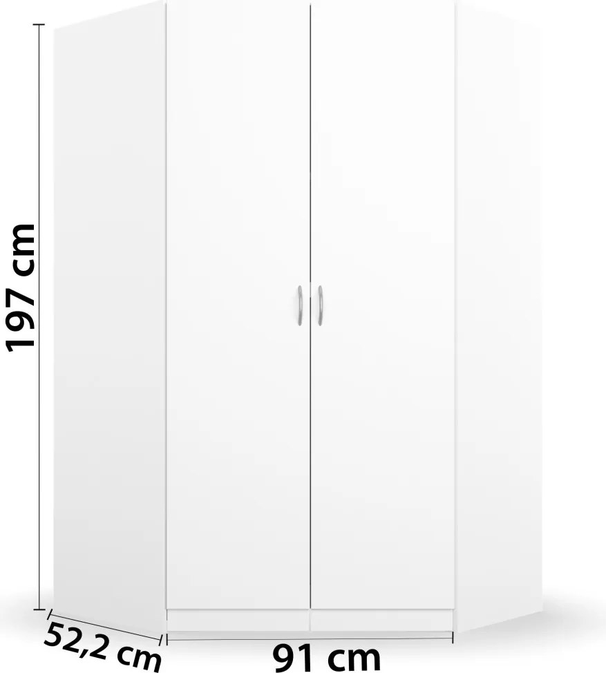 Rohová šatníková skriňa Case, biela