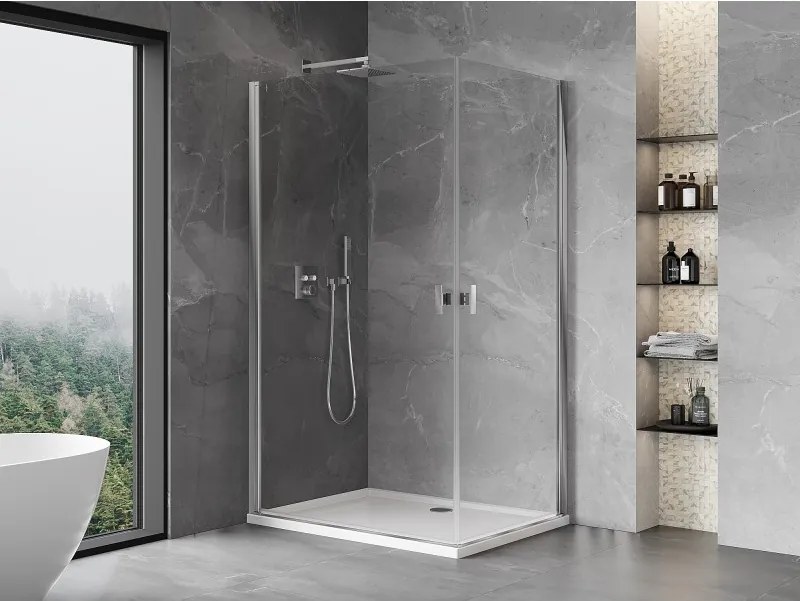 Mexen Mist-B Duo, 2-krídlový výklopný sprchový kút 80 x 75 cm, číre sklo, chrómový profil, 8A2-080-075-01-00