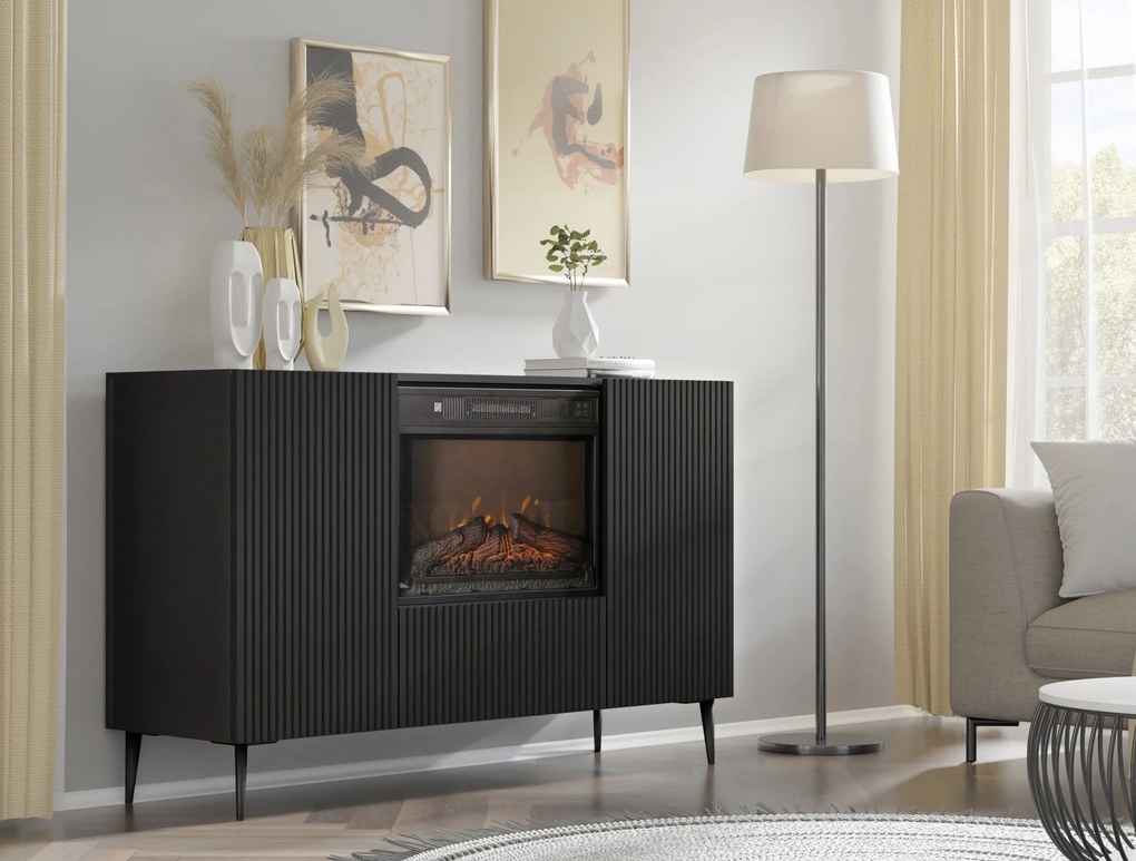 Komoda s elektrickým krbom 2D1K Rowanna (čierna). Akcia -20%. Vlastná spoľahlivá doprava až k Vám domov. 1124992