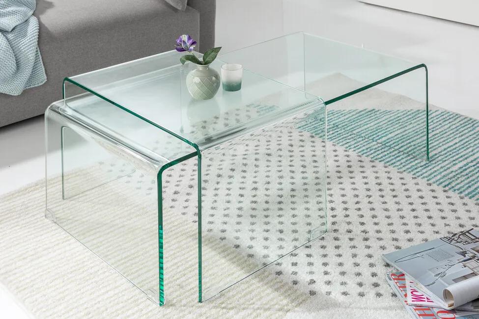 Dizajnová sada 2 sklenených konferenčných stolíkov Fantome 100cm