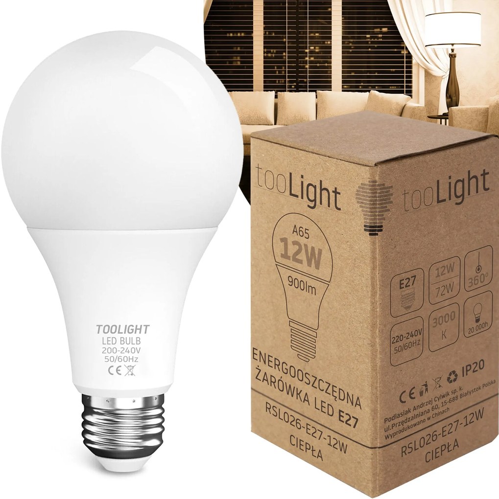 Toolight Toolight, LED žiarovka E27, 12W, 900lm, 3000K teplá, RSL026, OSW-20011
