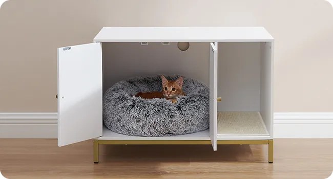 Kočičí toaleta Glenda 80 cm bílá/zlatá