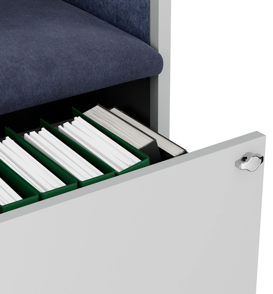 Akustická kabína SALLY MentalBox 1150 mm – sivý korpus, tmavomodré sedadlo